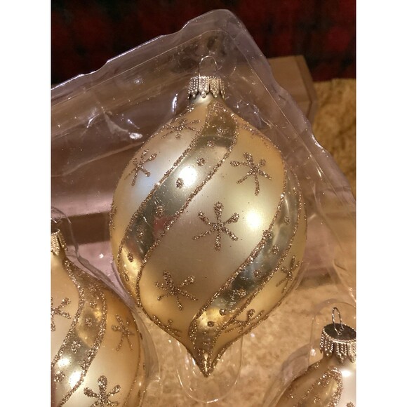 Krebs Christmas Glass Bulb Ornaments Gold Velvet Glitter Swirls & Stars 3 Boxes - Picture 8 of 10